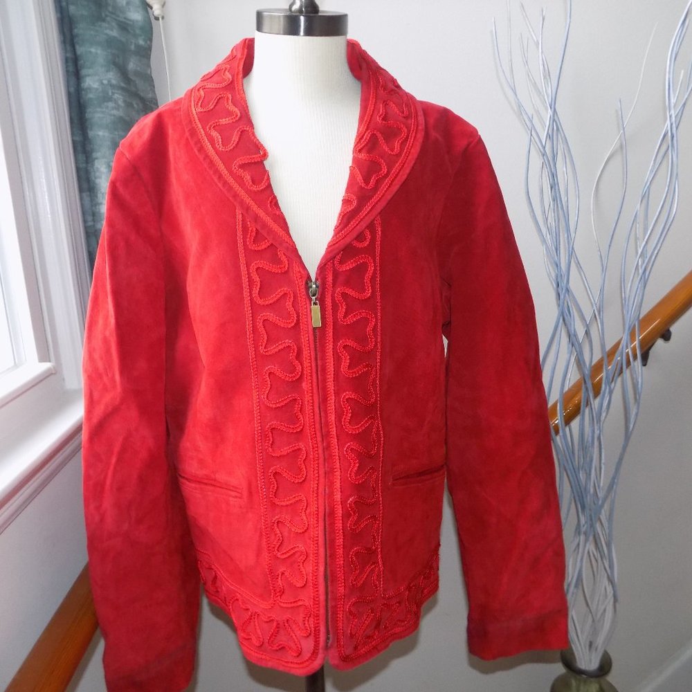 BAMBOO TRADERS Genuine Leather Suede Red Women's Vintage Jacket Red Size Large